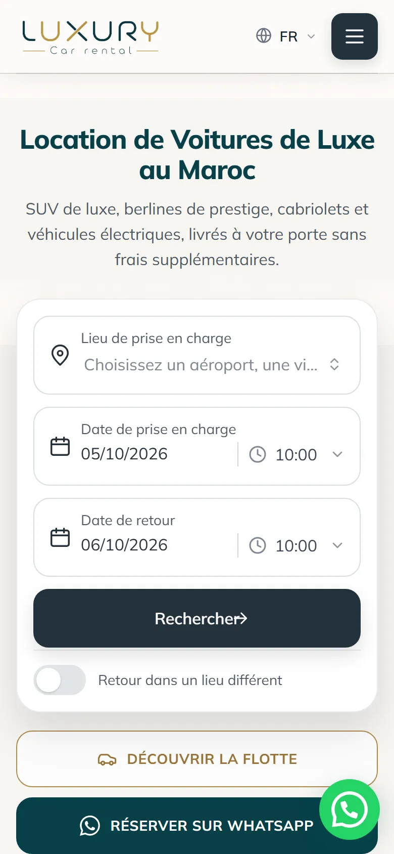 La page d’accueil de Luxury.co.ma sur un téléphone